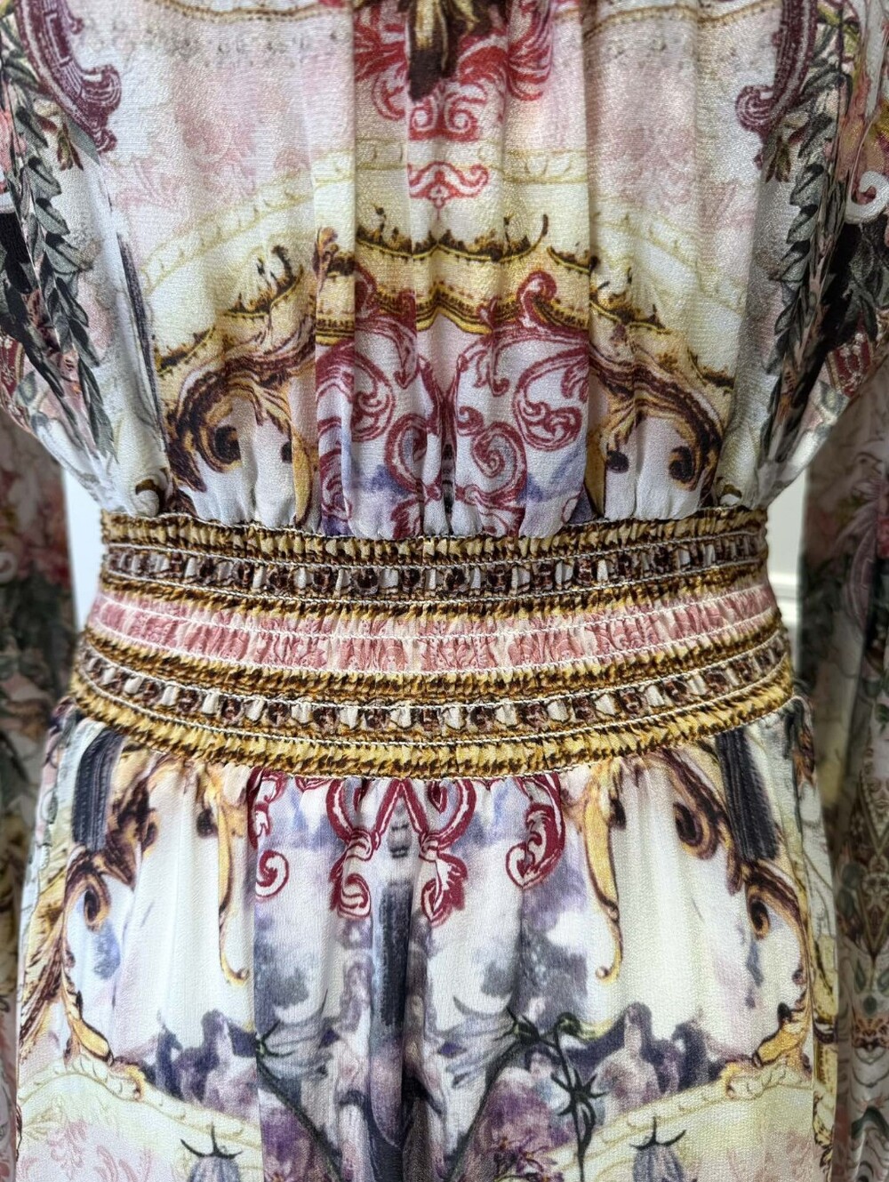 Camilla shaped waistband dress with gathered sleeves In Kissed By The Prince - Picture 16 of 16